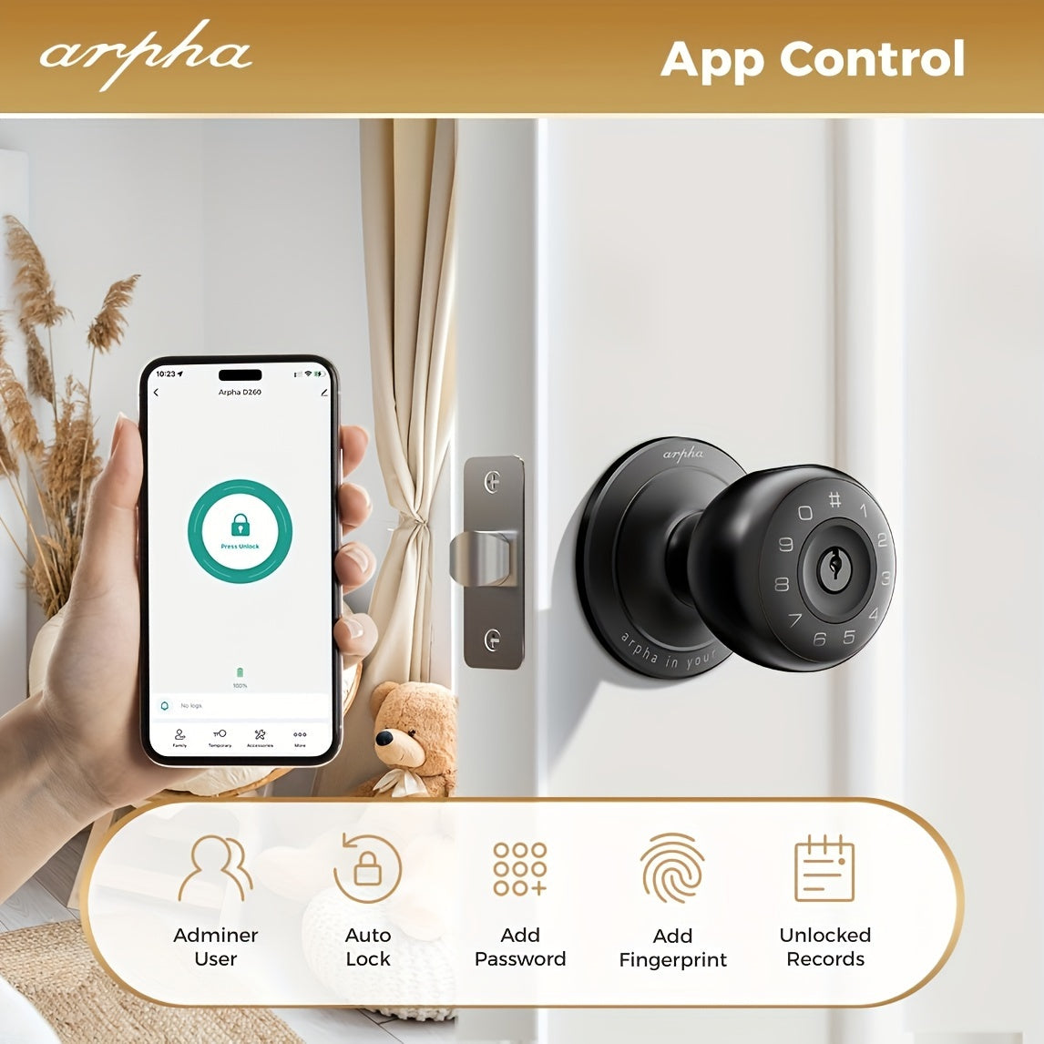 5-in-1 Smart Door Knob with Keypad