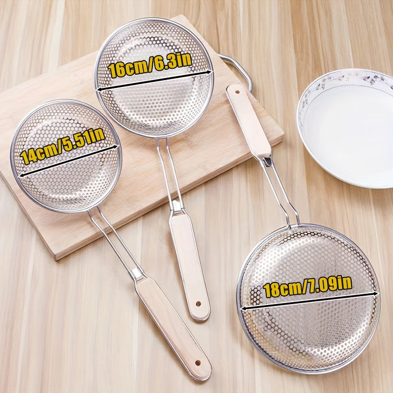 3pcs Stainless Steel Wooden Handle Strainer Set