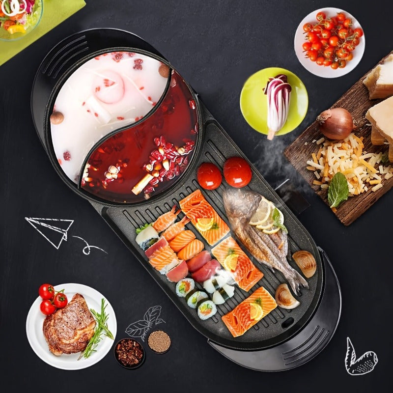 2-in-1 Electric Grill & Hot Pot Combo - Dual Cooking Zones