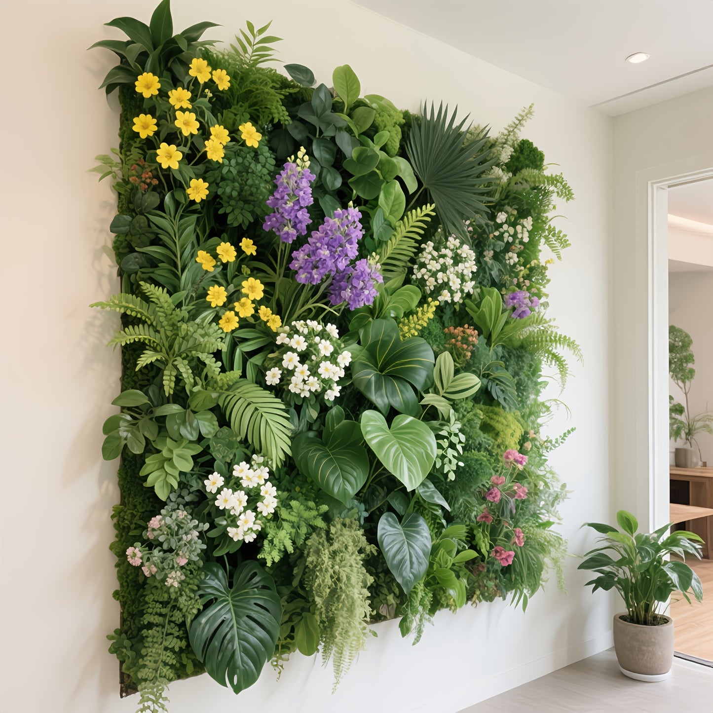 Artificial Rose & Fern Wall Panel - Realistic Plastic Greenery