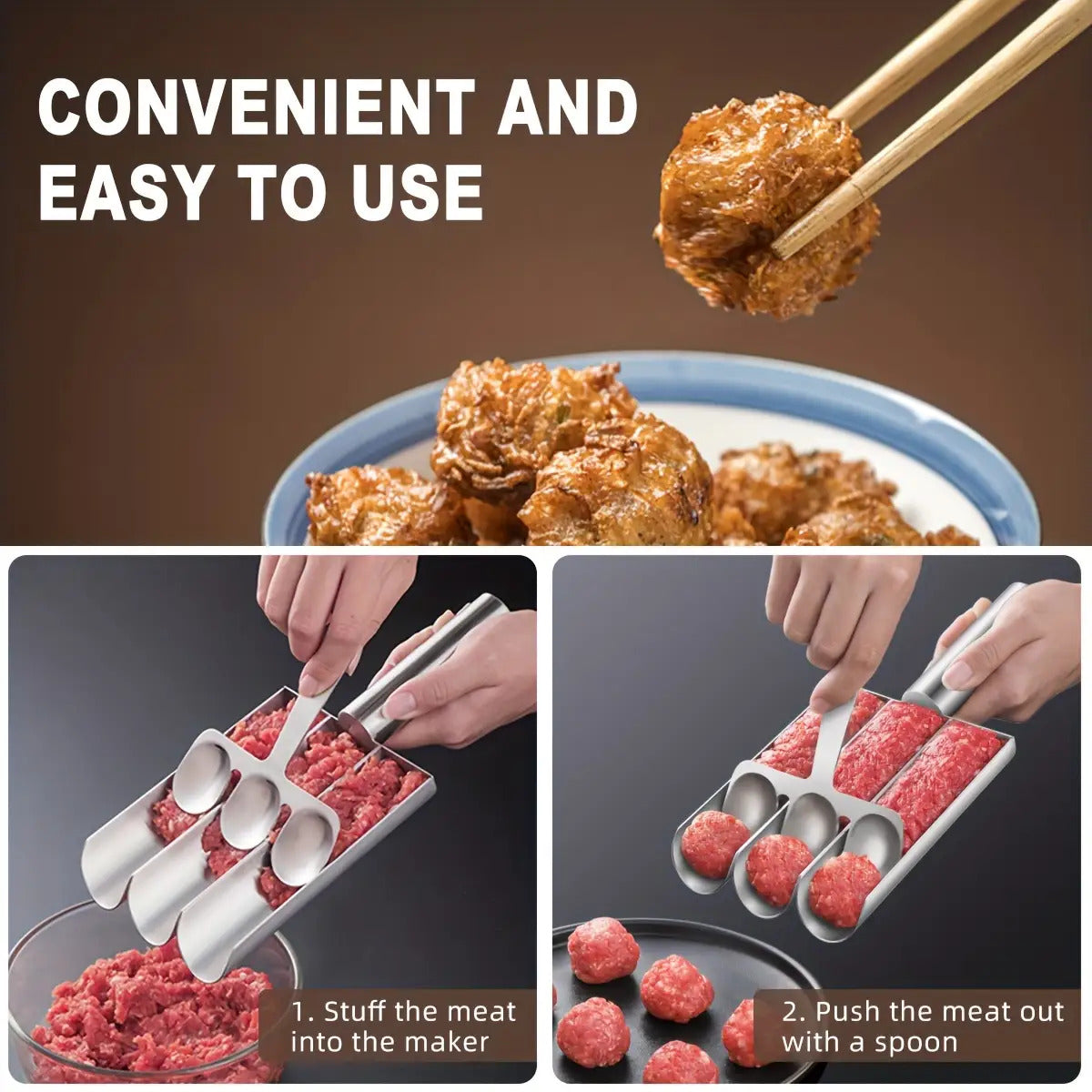 2pcs Stainless Steel Non-Stick Meatball Maker Set