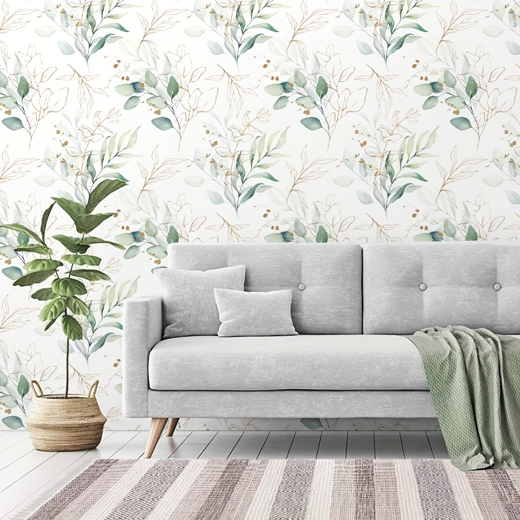 17.7in x 78.7in Green Eucalyptus Leaf Wallpaper - Vinyl Self-Adhesive Waterproof Wall Sticker