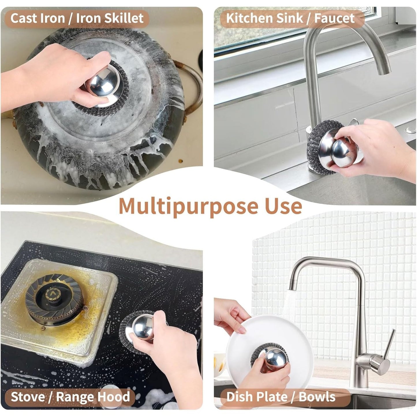 Stainless Steel Scrubber 6pcs with Replacement Wire Pads Set