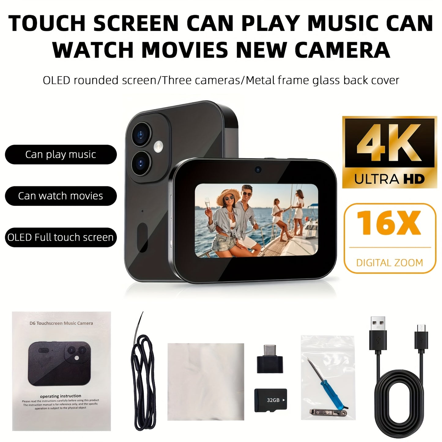 4K Ultra HD Touchscreen Mini Digital Camera (32GB Card Included)