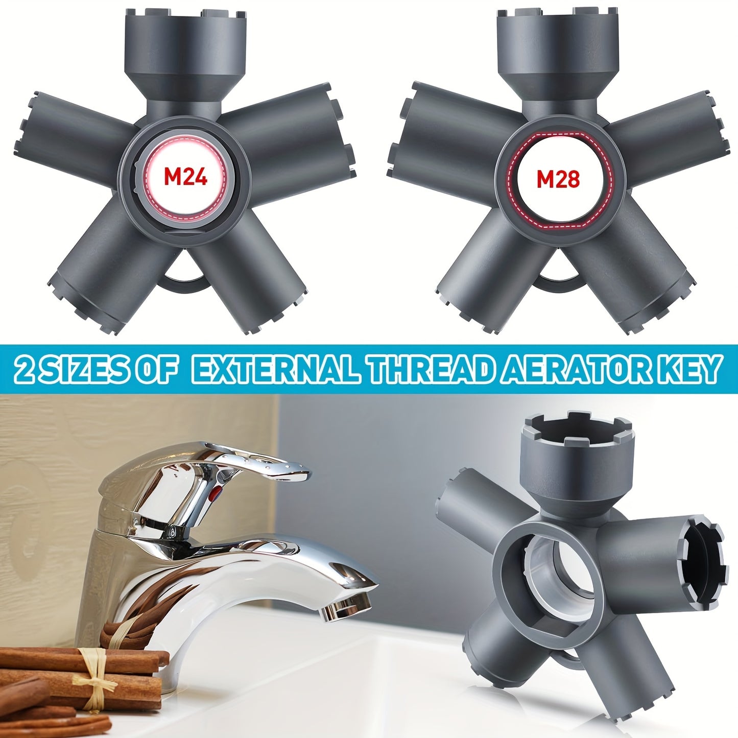 10-in-1 Faucet Aerator Key Removal Tool - Multi-Size Aerator Wrench