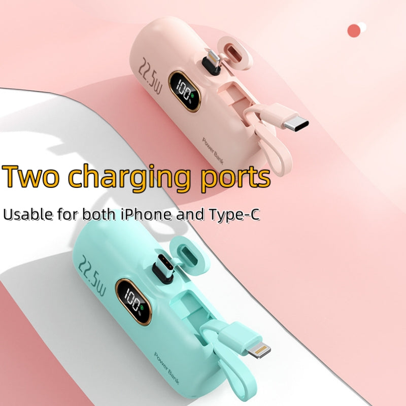 Ultra-portable capsule-type mobile power bank (5000 mAh + support PD22.5W fast charging + LED display)