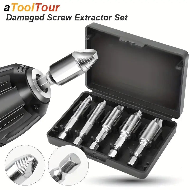 A set of 5 Damaged Screw Extractor Drill Bit
