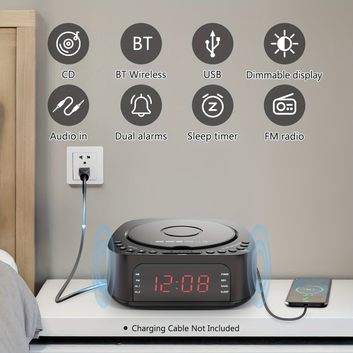 CD Player Alarm Clock Radio with Remote