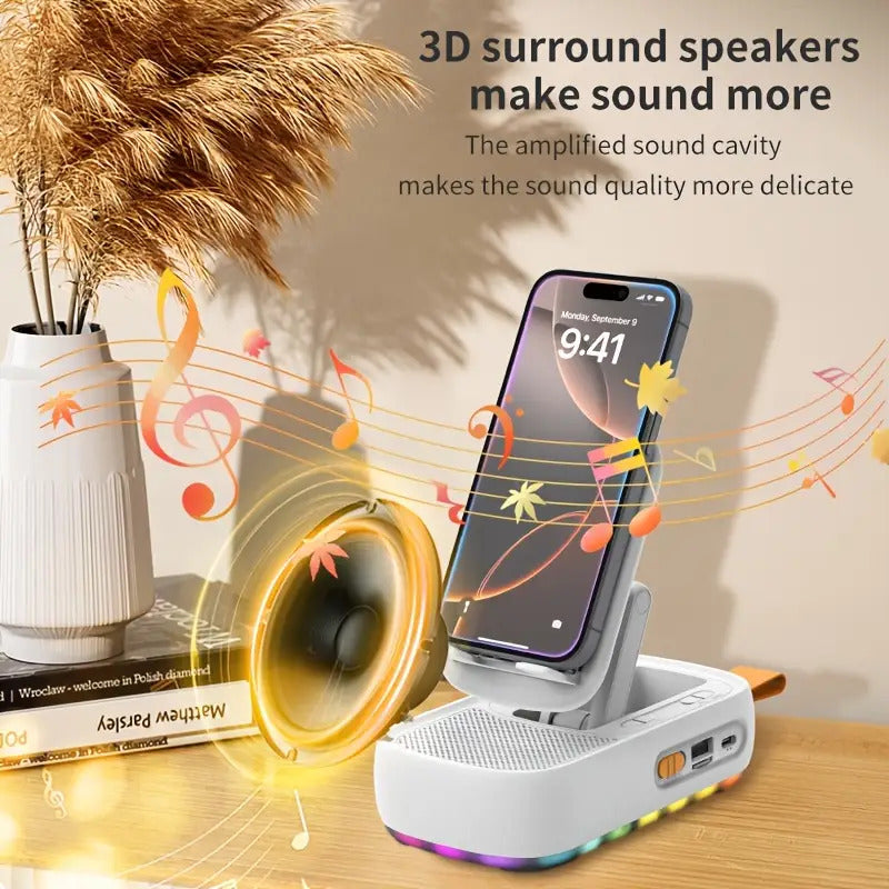 LED Colorful Light Phone Holder with Wireless Speaker and Power Bank
