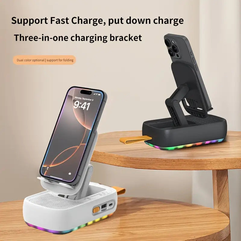 LED Colorful Light Phone Holder with Wireless Speaker and Power Bank