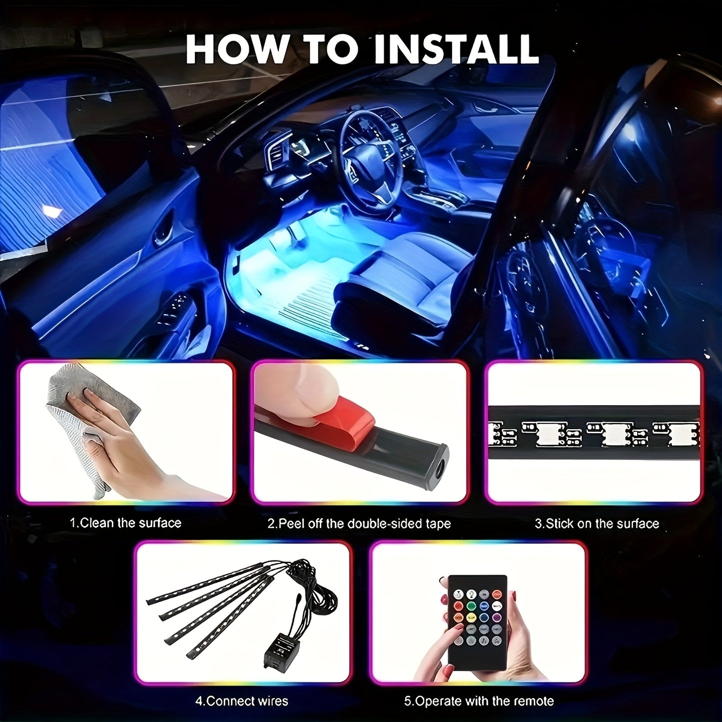 4pcs Car Interior Atmosphere Light