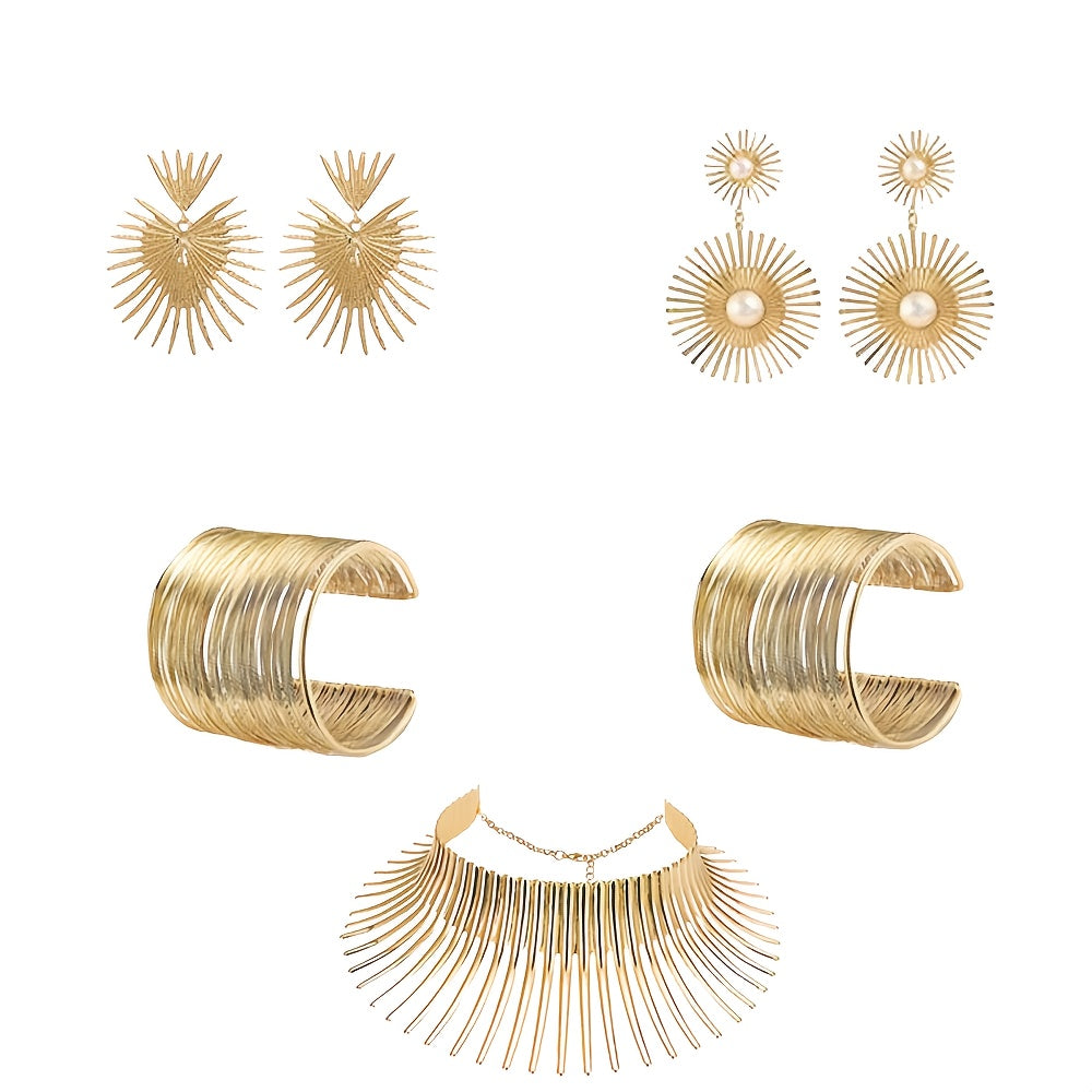 African Collar Choker Necklace Earrings Bangle Set