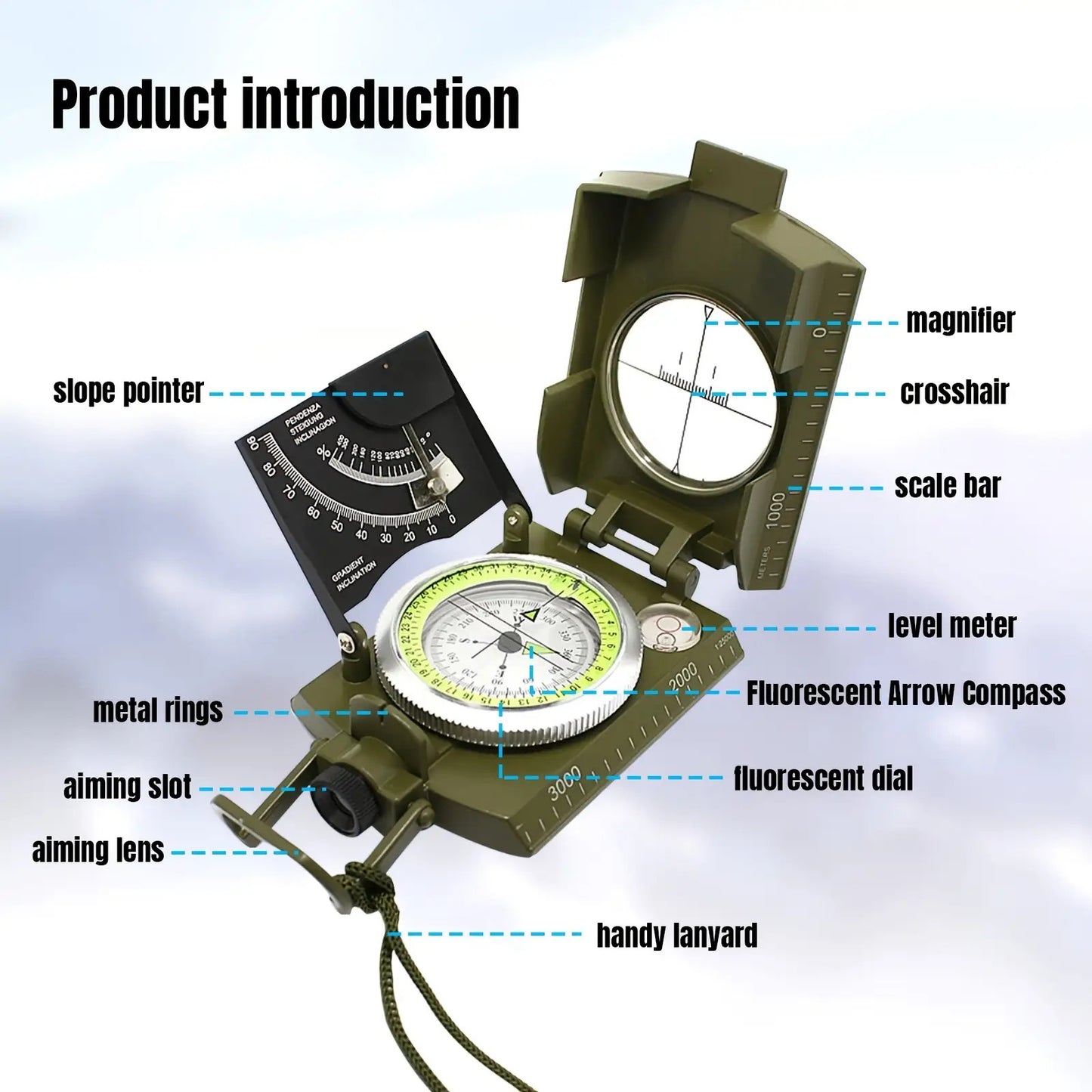 Multifunctional Luminous Dial Waterproof Anti-fog Accurate Military Compass