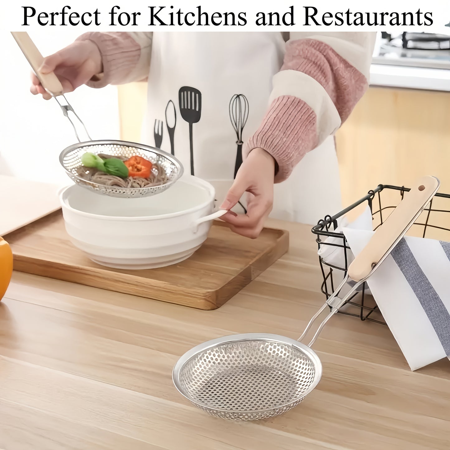 3pcs Stainless Steel Wooden Handle Strainer Set