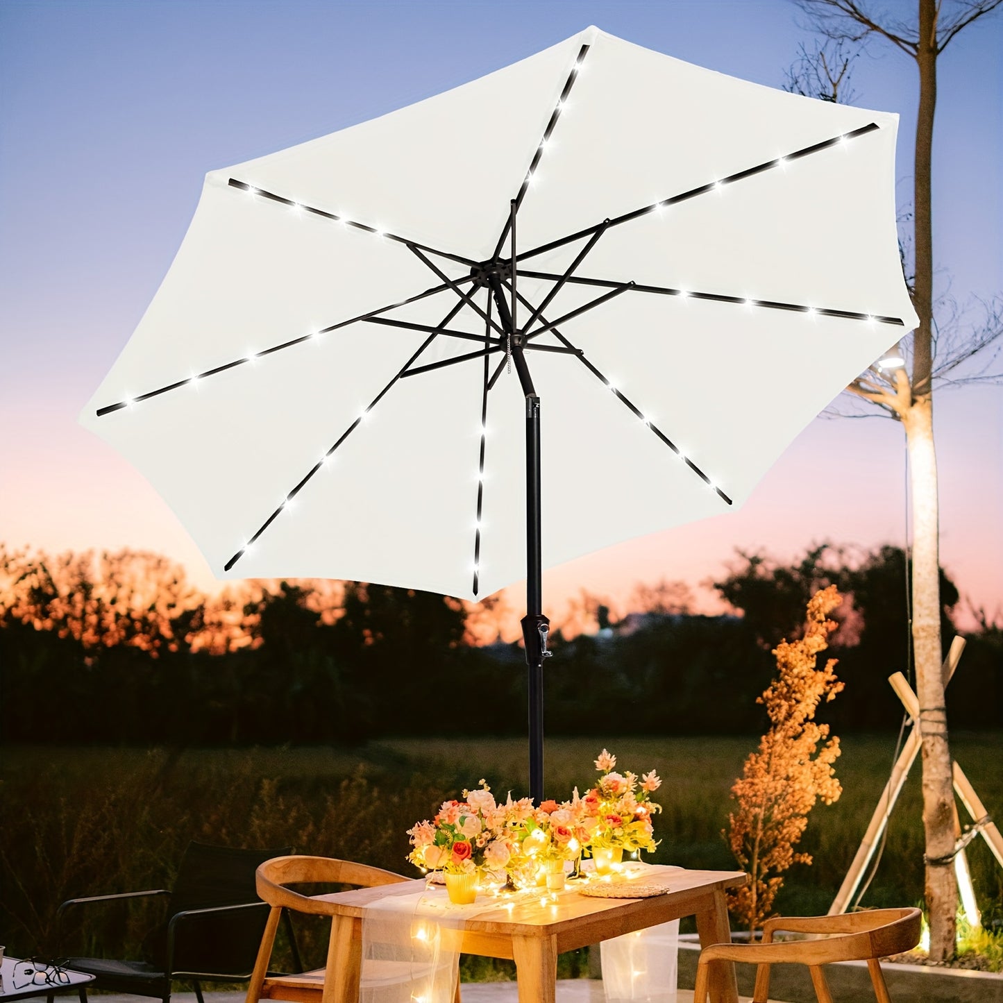 Solar-Powered Patio Umbrella with LED Lights