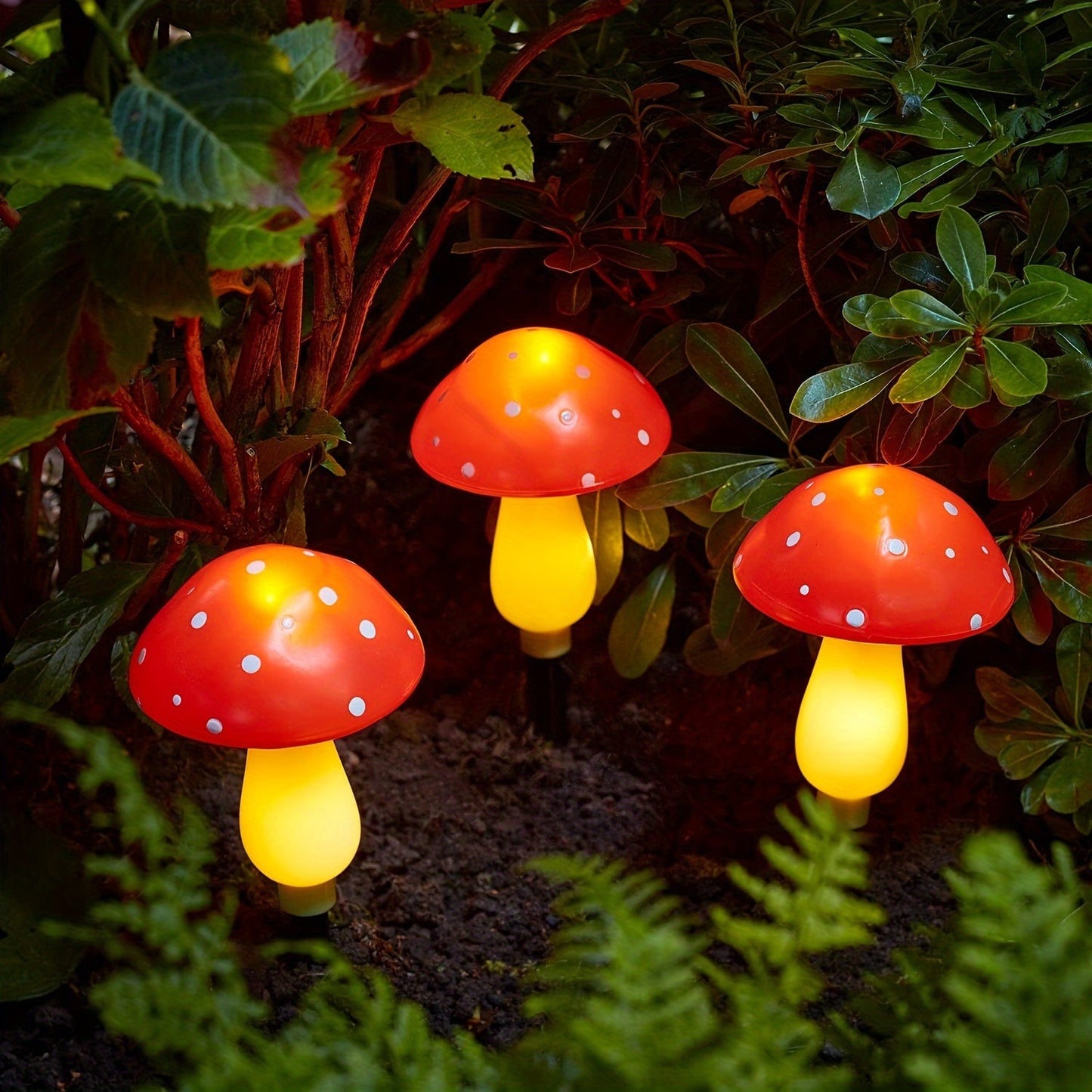 8-Pack Solar-Powered Red Mushroom Lights