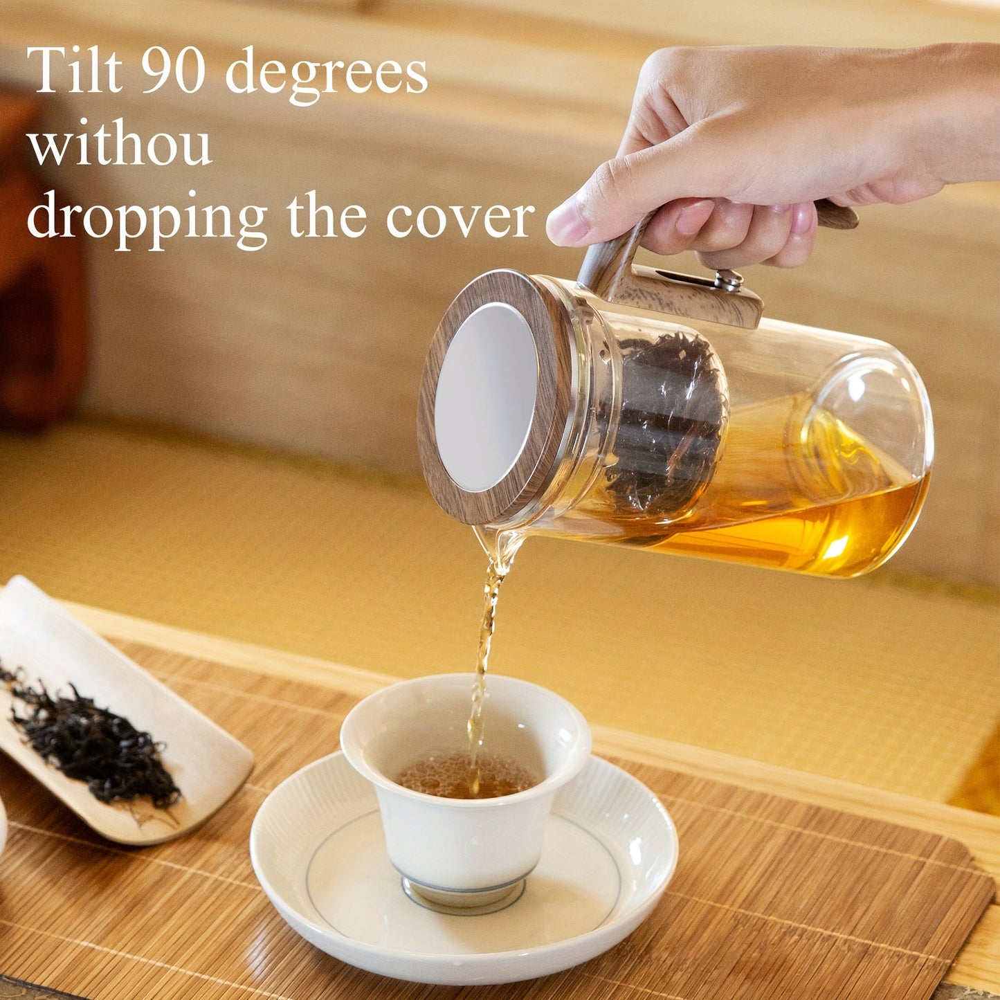 Water Separation Glass Teapot With Wooden Handle