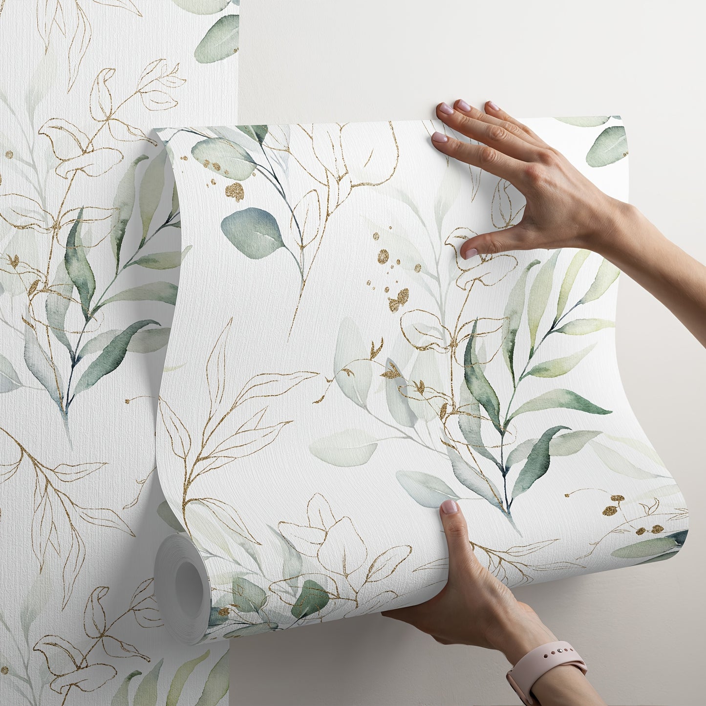 17.7in x 78.7in Green Eucalyptus Leaf Wallpaper - Vinyl Self-Adhesive Waterproof Wall Sticker