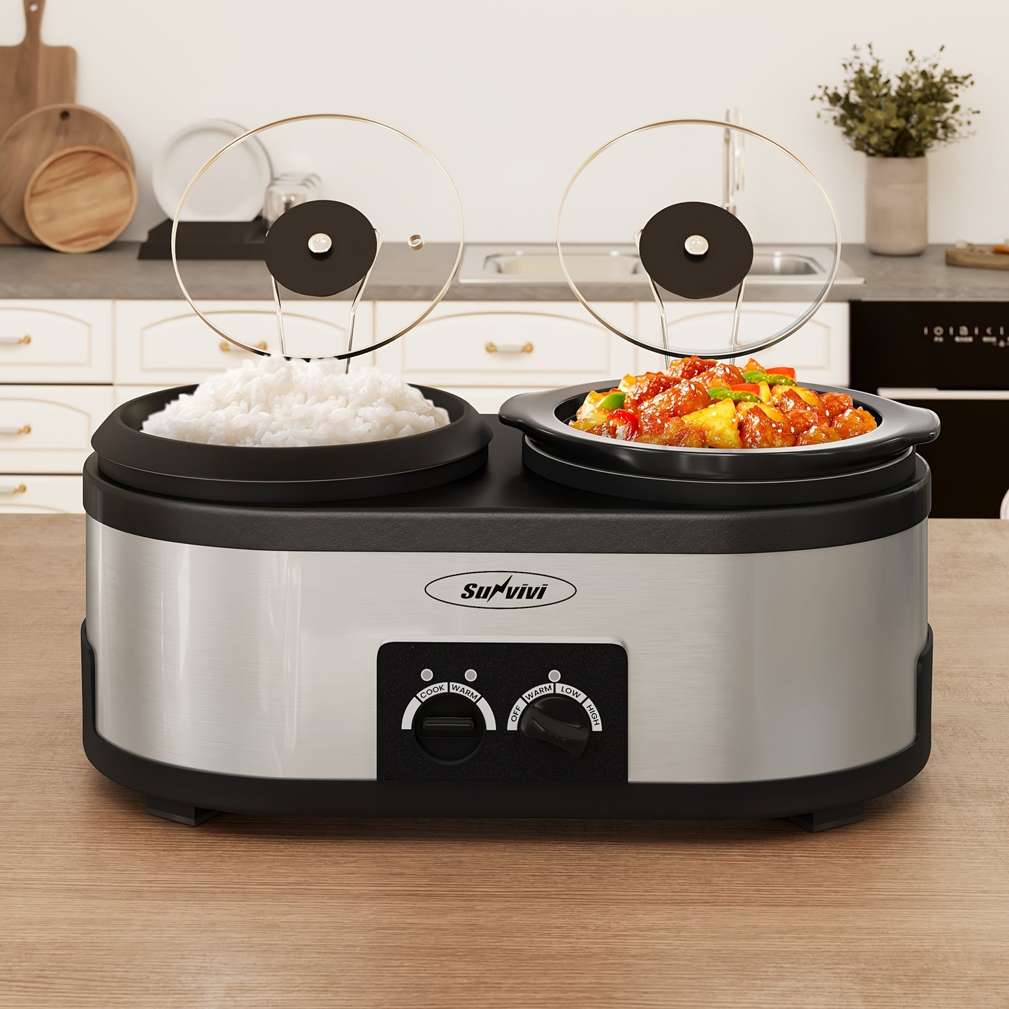 Triple Slow Cooker with Ceramic Pot