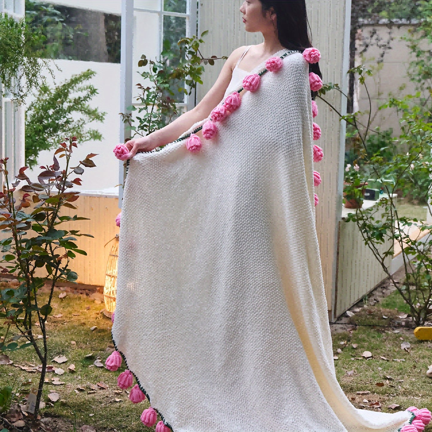 Soft French Style 1pc Rose Bouquet Throw Blanket