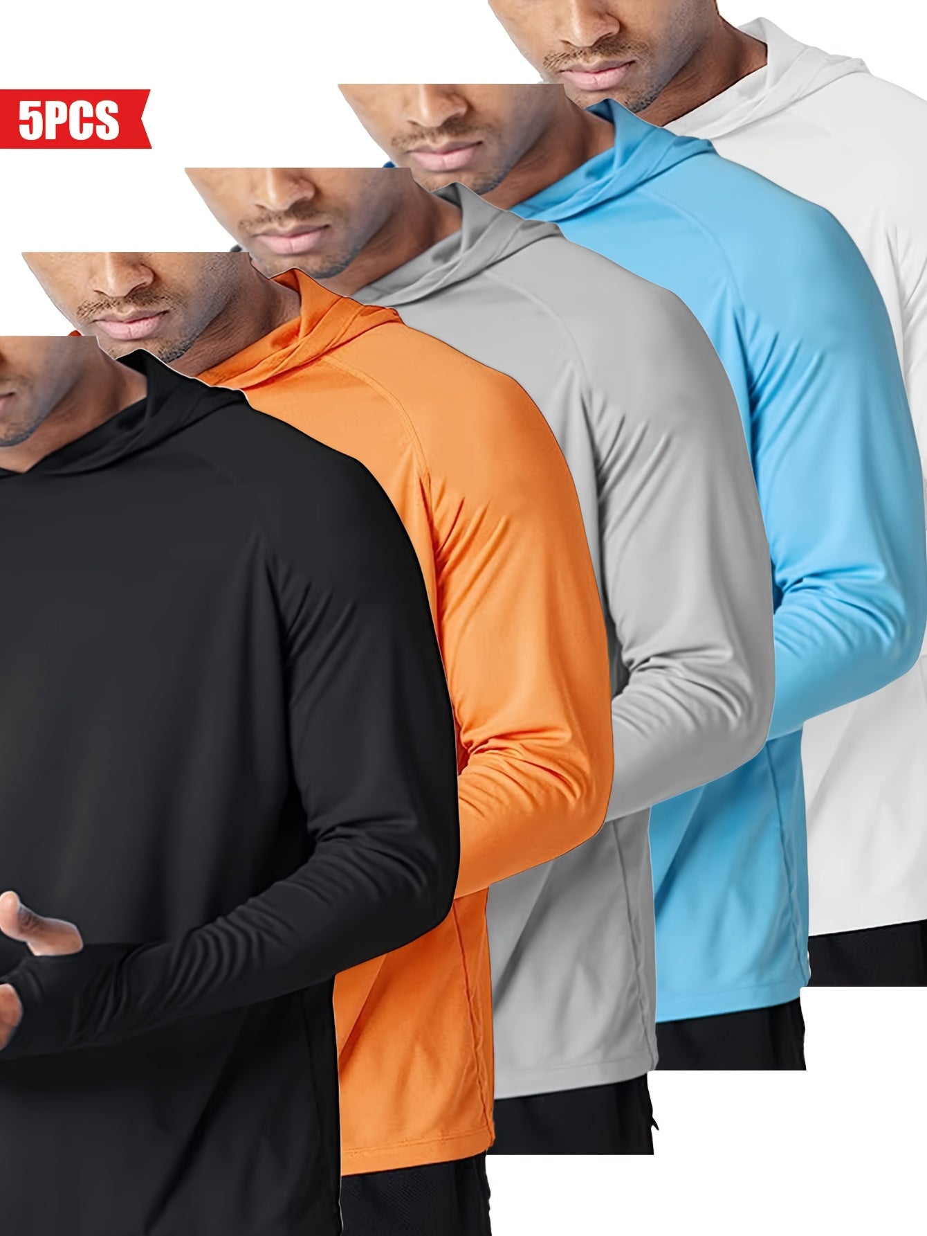 5pcs Men'S Quick-Dry Hooded Shirts