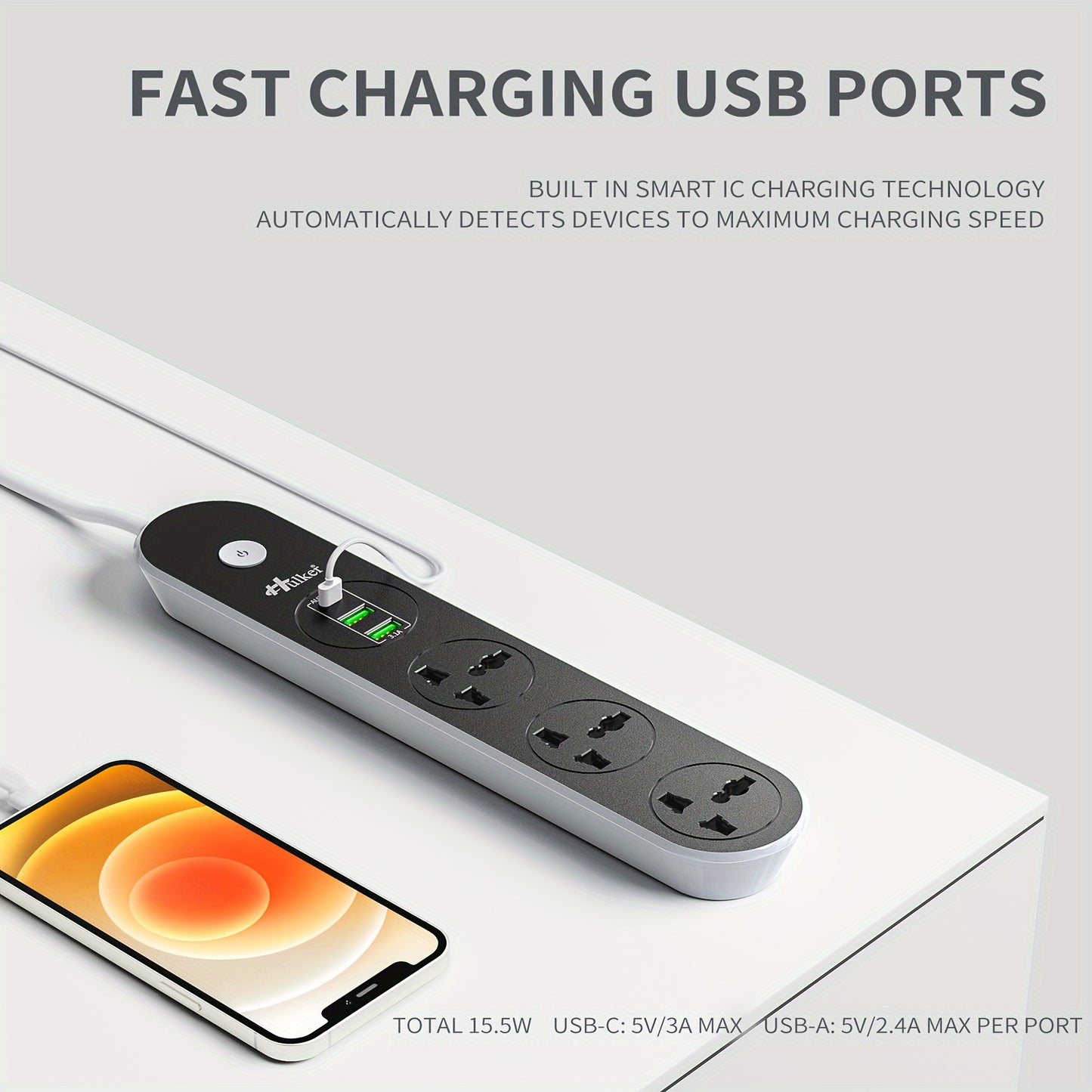 Extension Lead with USB slots 3 Way 3 USB Ports