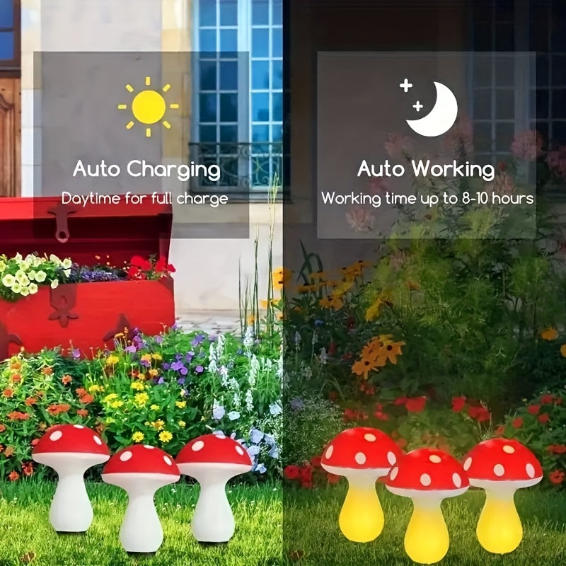 8-Pack Solar-Powered Red Mushroom Lights