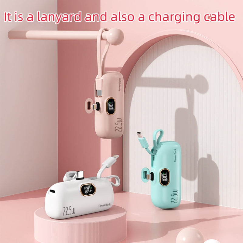 Ultra-portable capsule-type mobile power bank (5000 mAh + support PD22.5W fast charging + LED display)