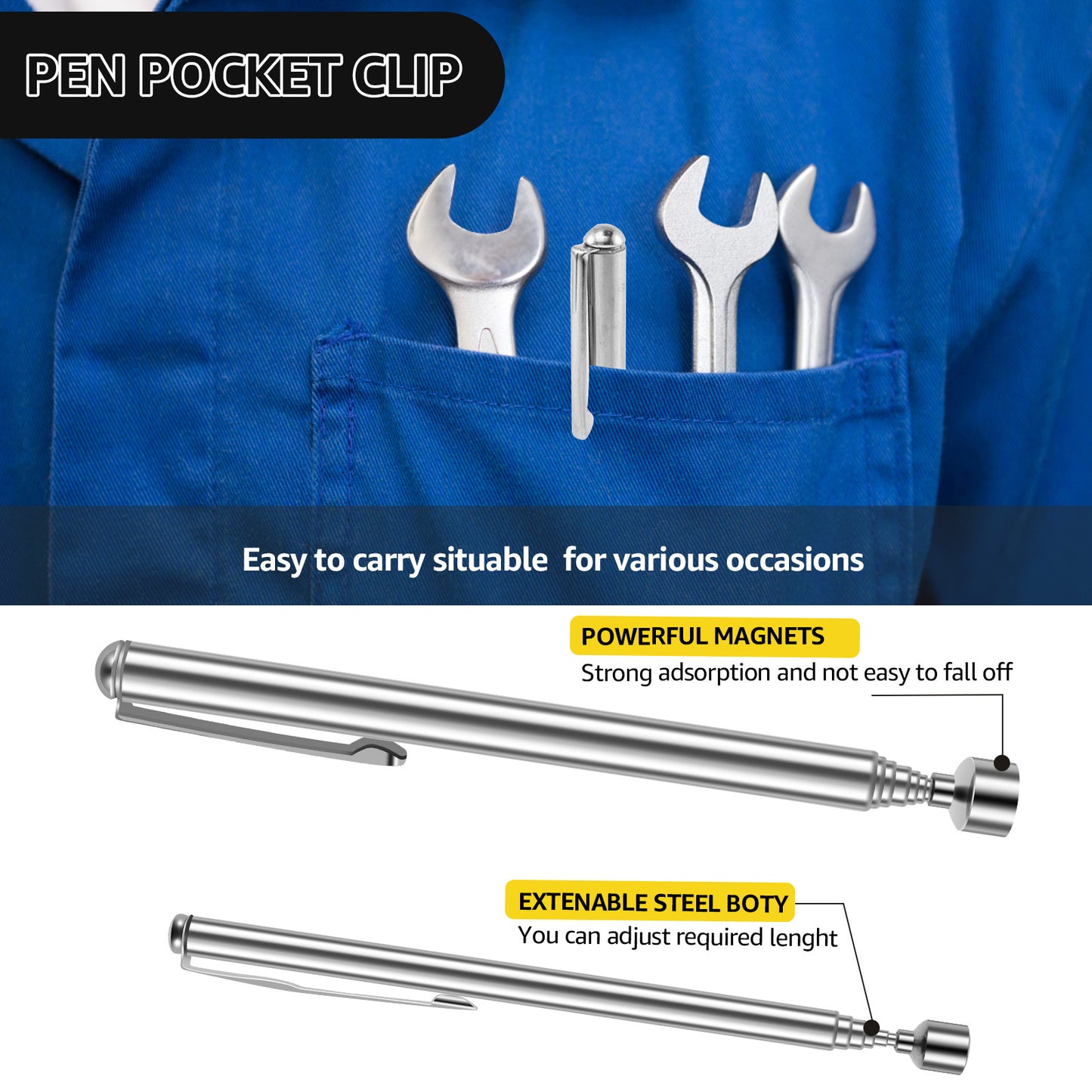 A Set of 5pcs Retractable Magnetic Pick-up Tool Sui