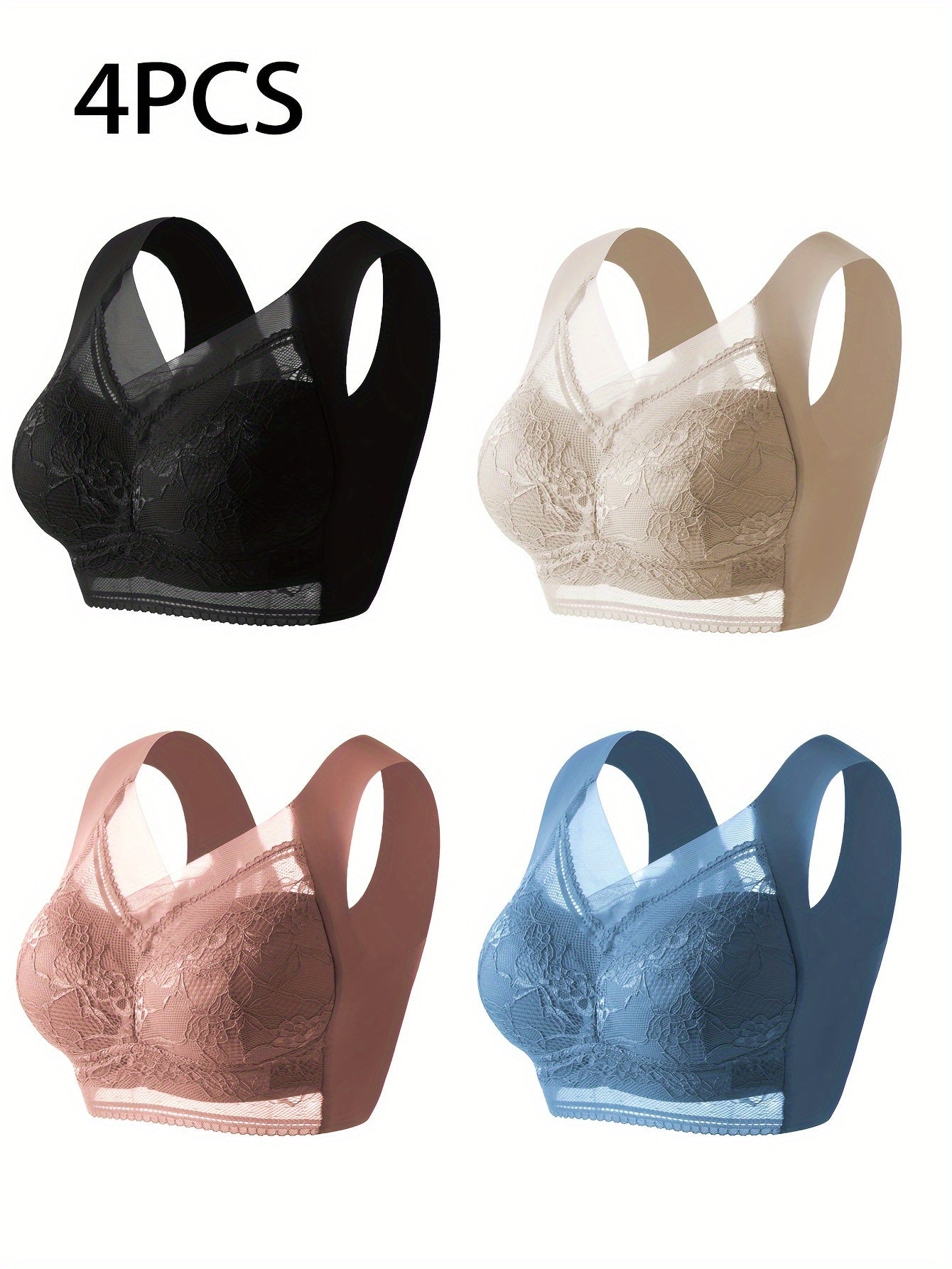 4pcs Set, Seamless And Sexy Push-Pull Wireless Posture Correction Bra