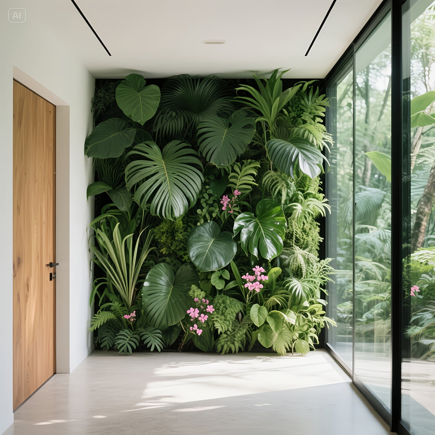 Artificial Rose & Fern Wall Panel - Realistic Plastic Greenery