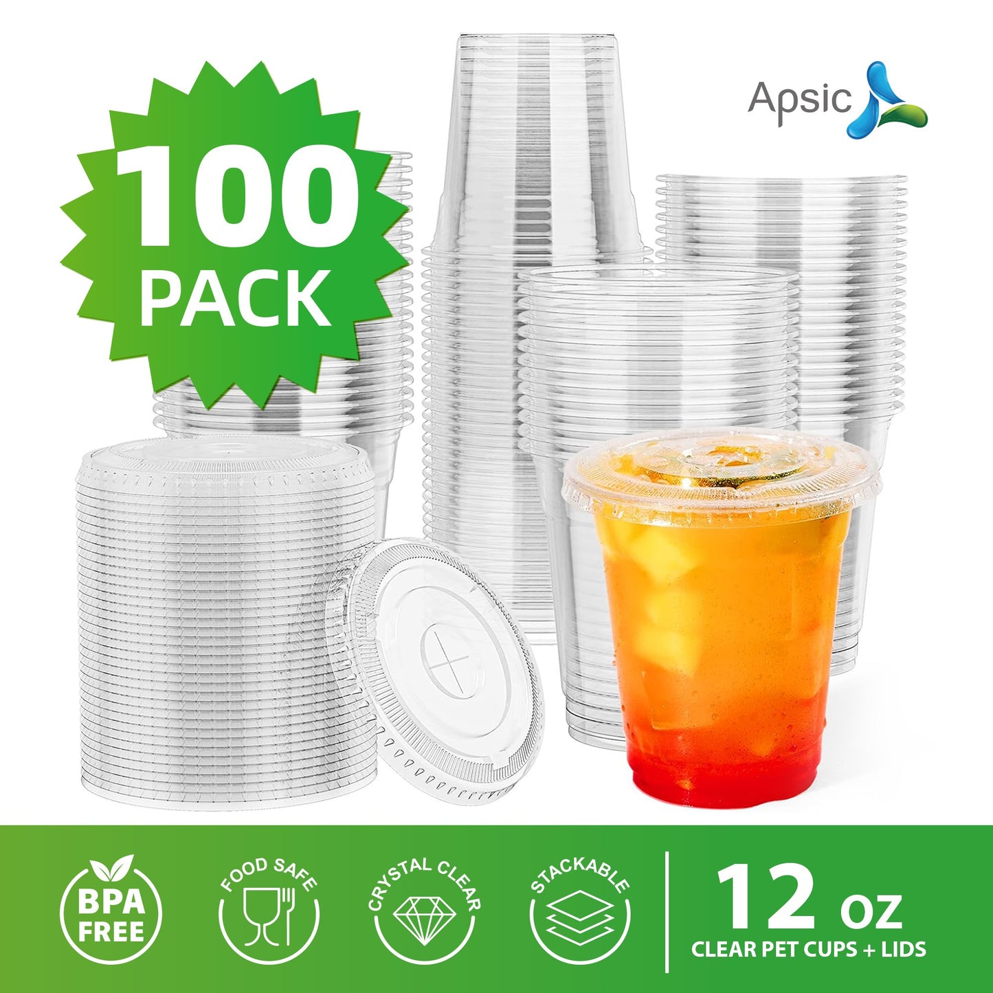 100 Set Clear Plastic Cups