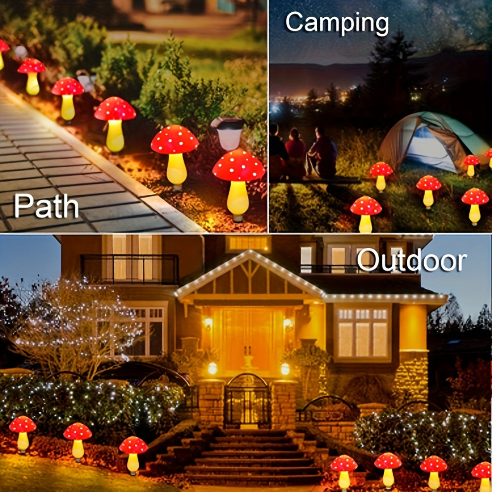 8-Pack Solar-Powered Red Mushroom Lights