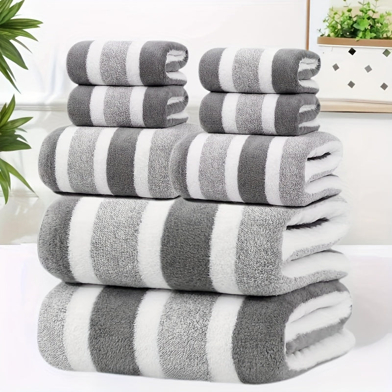 8pcs Non-Shedding Super Absorbent Dual-Tone Striped Bath Towel Set