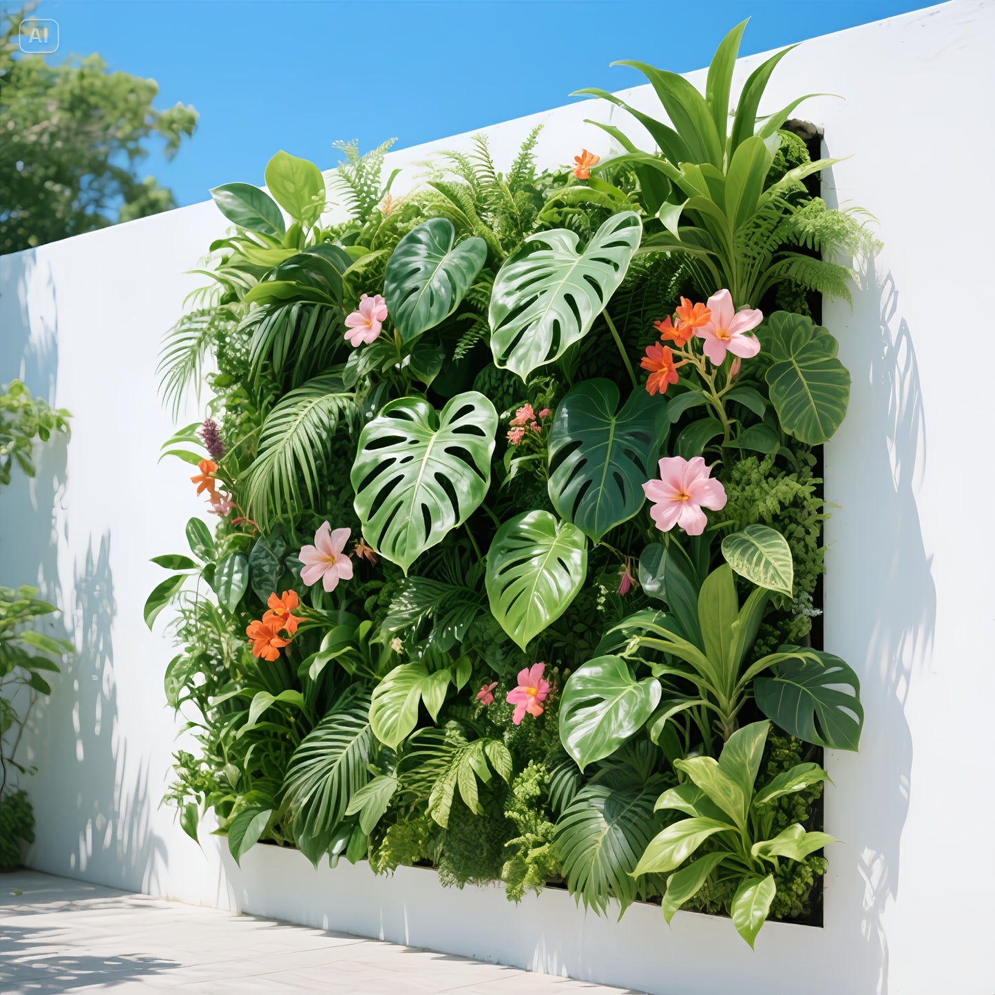 Artificial Rose & Fern Wall Panel - Realistic Plastic Greenery