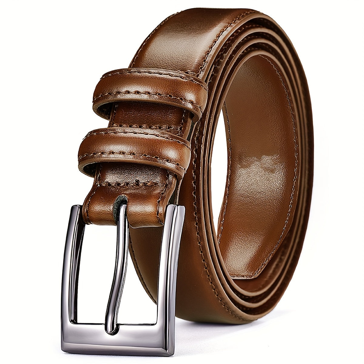 5pcs Men's Genuine Leather Belts with Metallic Buckles