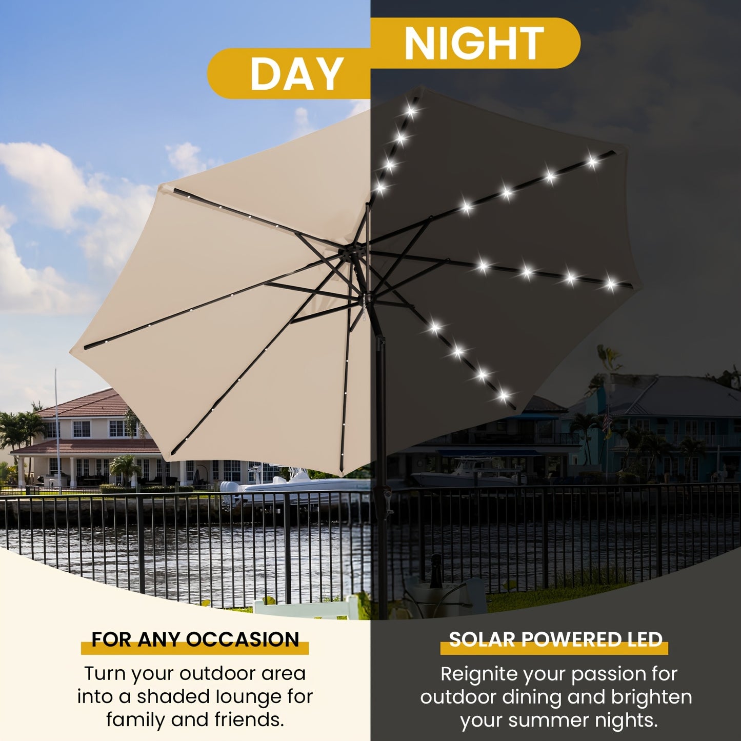 Solar-Powered Patio Umbrella with LED Lights