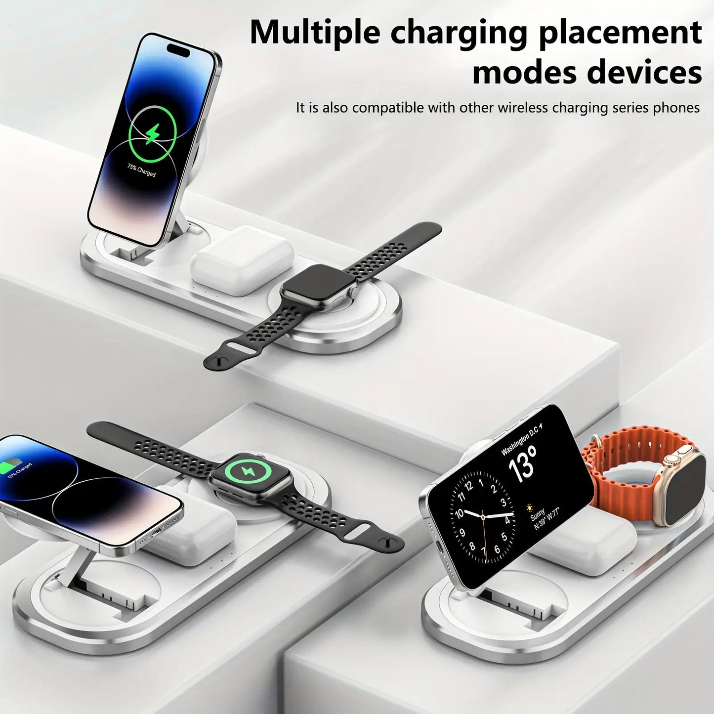 Wireless Charger, 15W 3-in-1 Foldable Charging Station