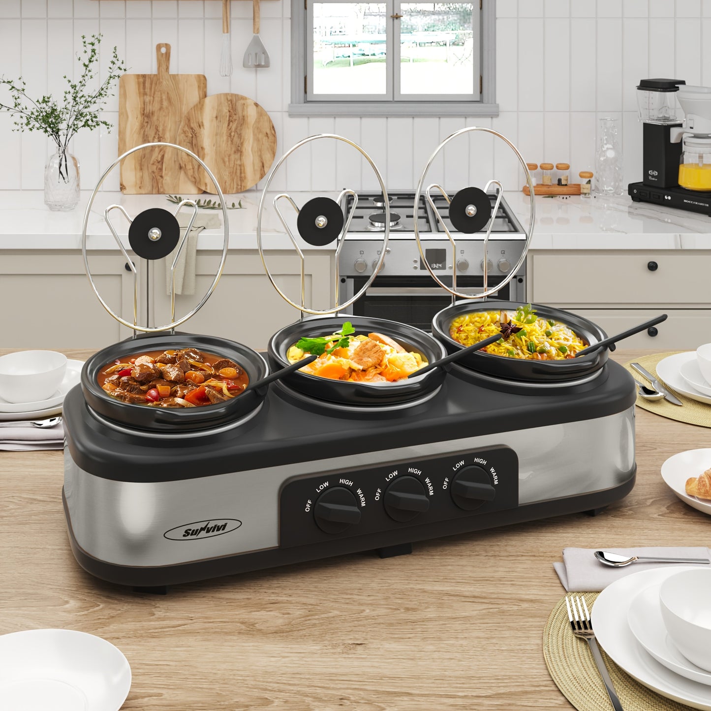 Triple Slow Cooker with Ceramic Pot