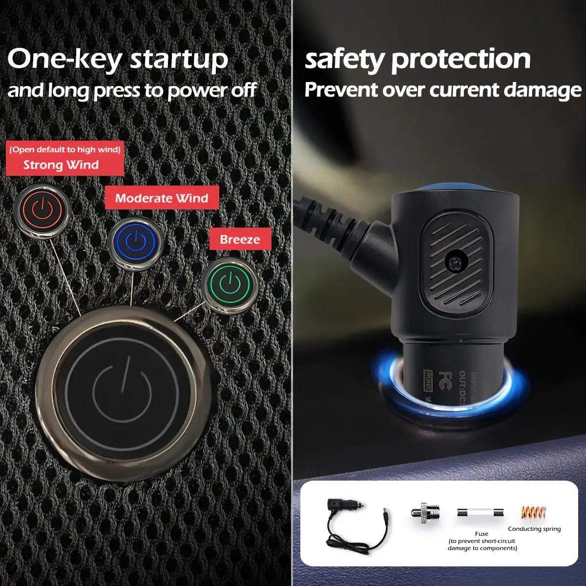 3-Second Rapid Cooling Car Seat Cushion with 360° Turbo Fan