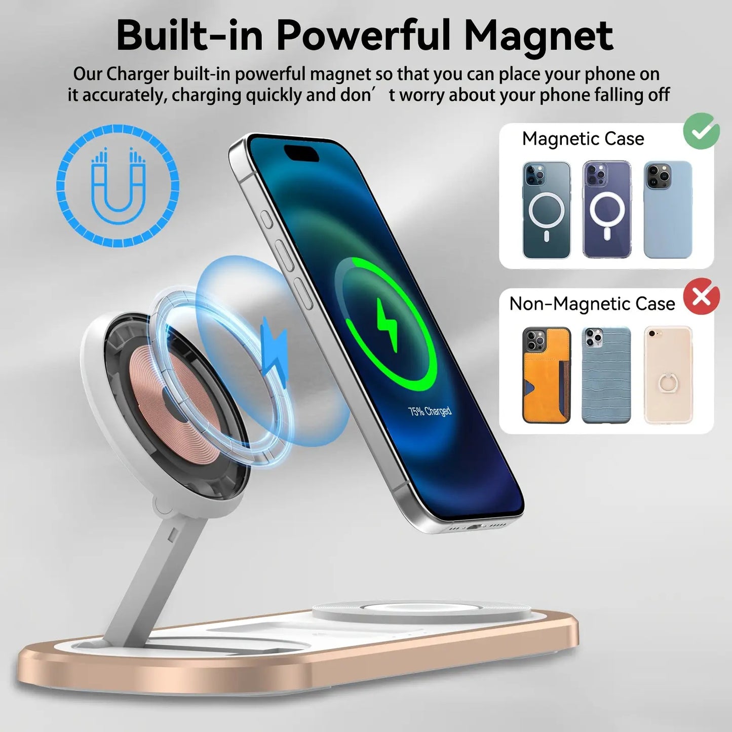 Wireless Charger, 15W 3-in-1 Foldable Charging Station