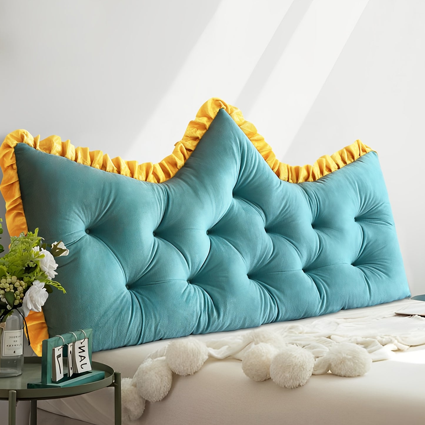 Vintage Style Tufted Backrest Pillow with Ruffle Trim