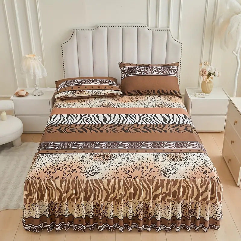 3pcs Printed Bed Skirt Set (Bed Skirt *1 + Pillowcase *2)