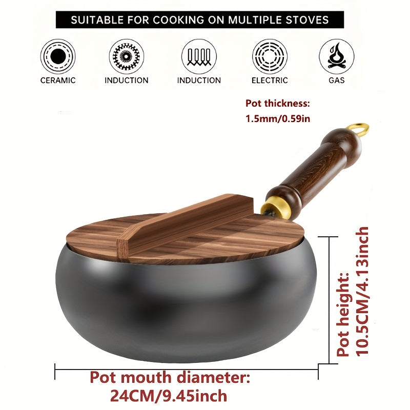 1pc Potbelly Cast Iron Pan with Lid