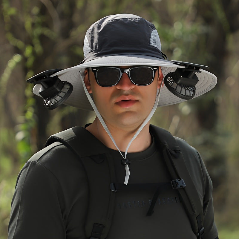 Summer Outdoor Men's Sun Visor Hat with Removable Clip Solar Fan