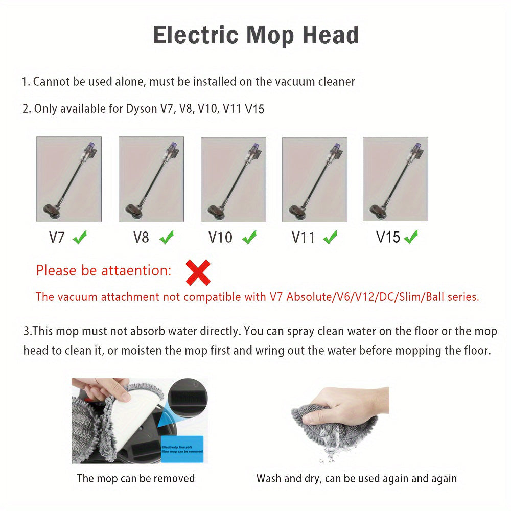 V200PCT Compatible Electric Mop Head, Featuring a Detachable Water Tank And Six Cloths Included