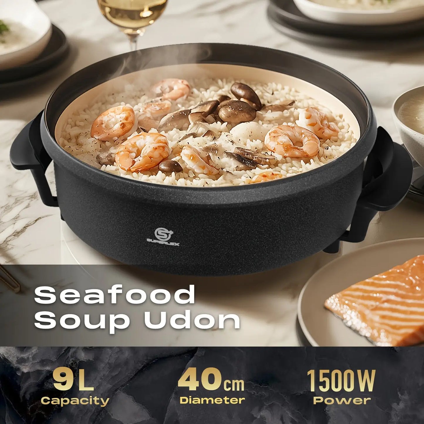 Large 42cm Electric Cooker Pan & Frying Pan with Lid