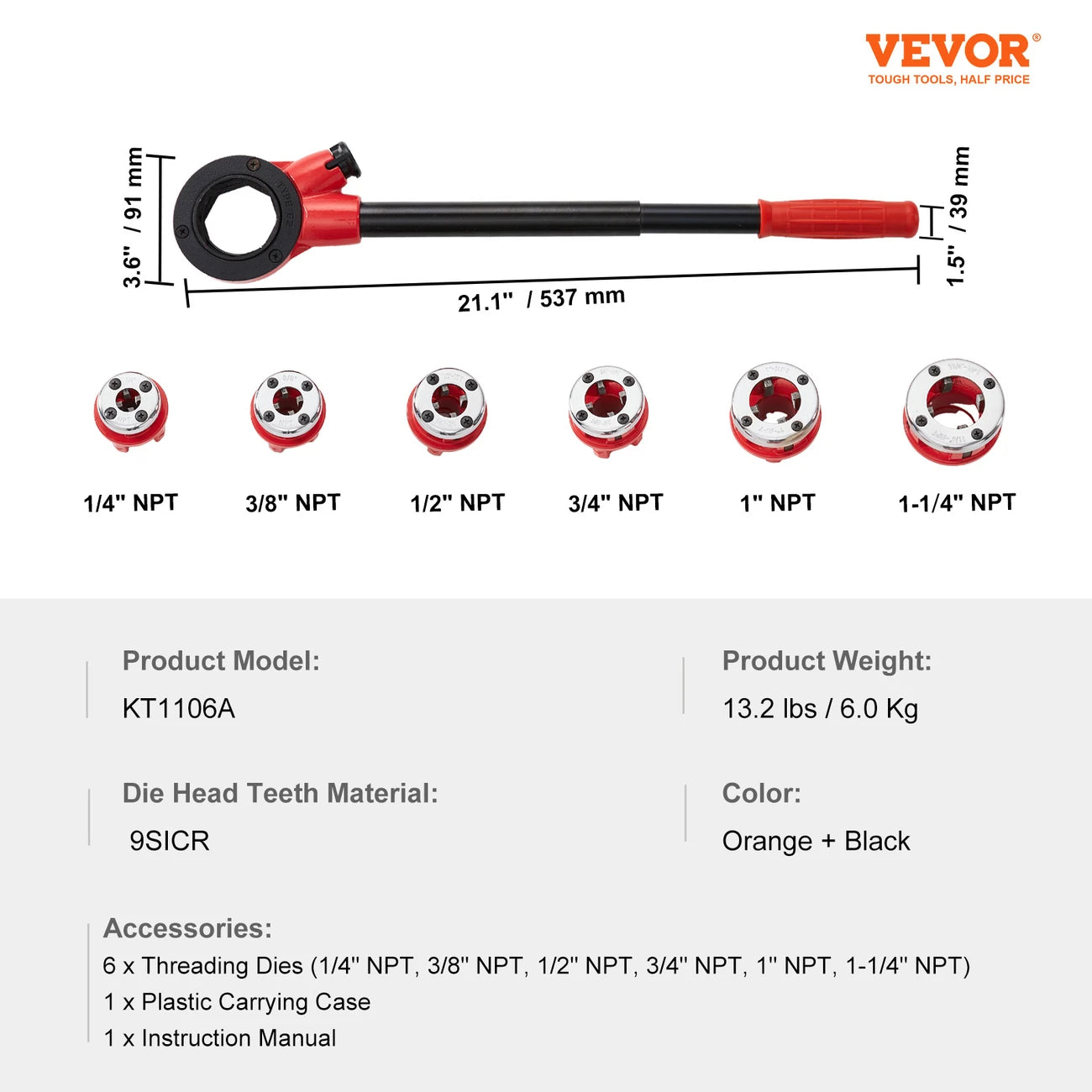 VEVOR Ratchet Pipe Threader Kit