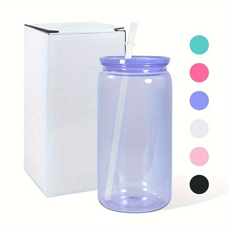 6pcs 16oz Clear Jelly Colored Plastic Can Cups with Lids and Straws