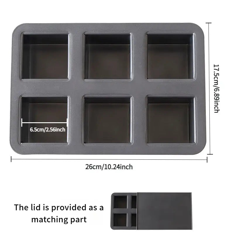 6-Cavity Non-Stick Carbon Steel Baking Mold with Lids